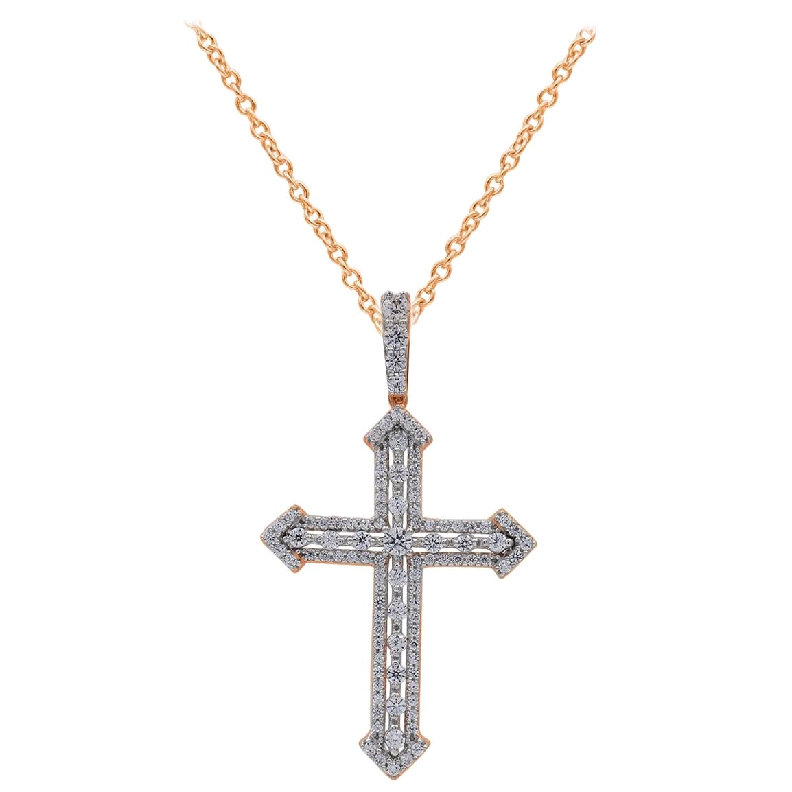 TJD 1,0 Karat runder Diamant 14 Karat Roségold Designer-Kreuz-Mode-Anhänger im Angebot