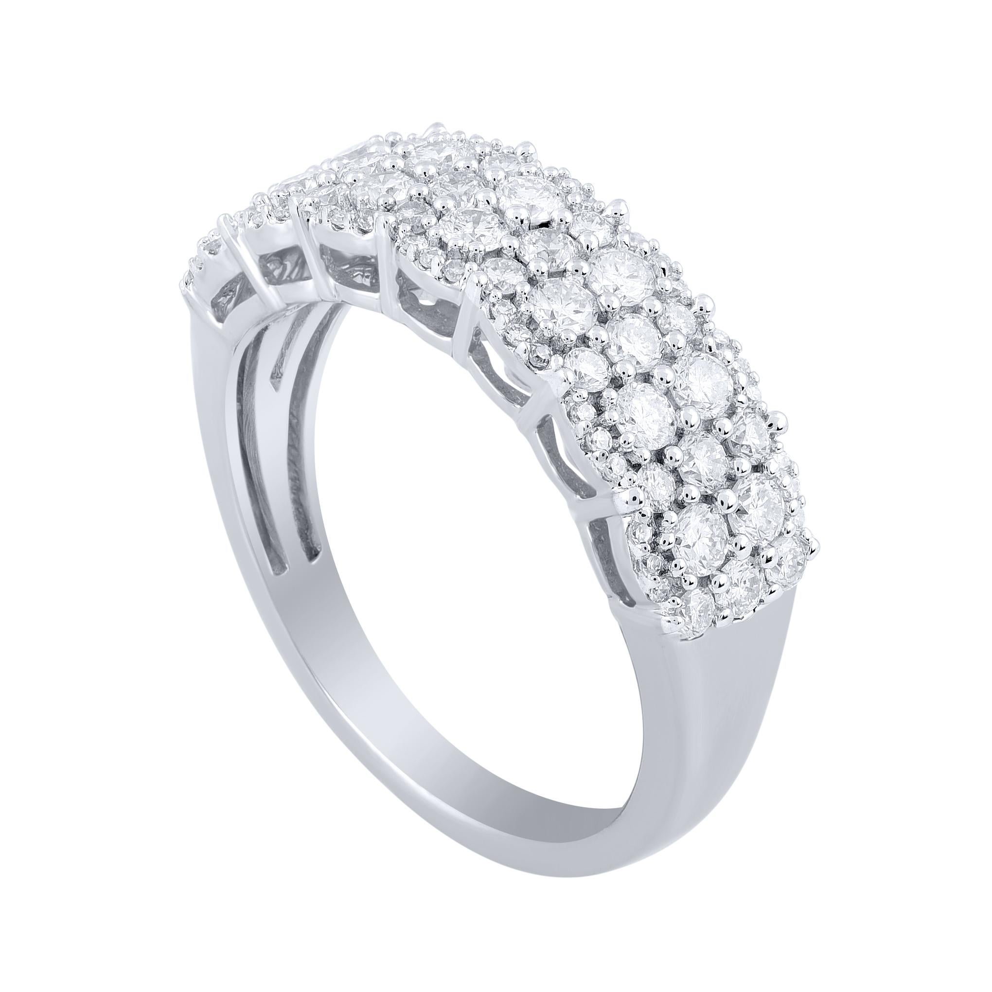 Contemporary TJD 1.0 Carat Round Diamond 14 Karat White Gold Anniversary Band Ring For Sale