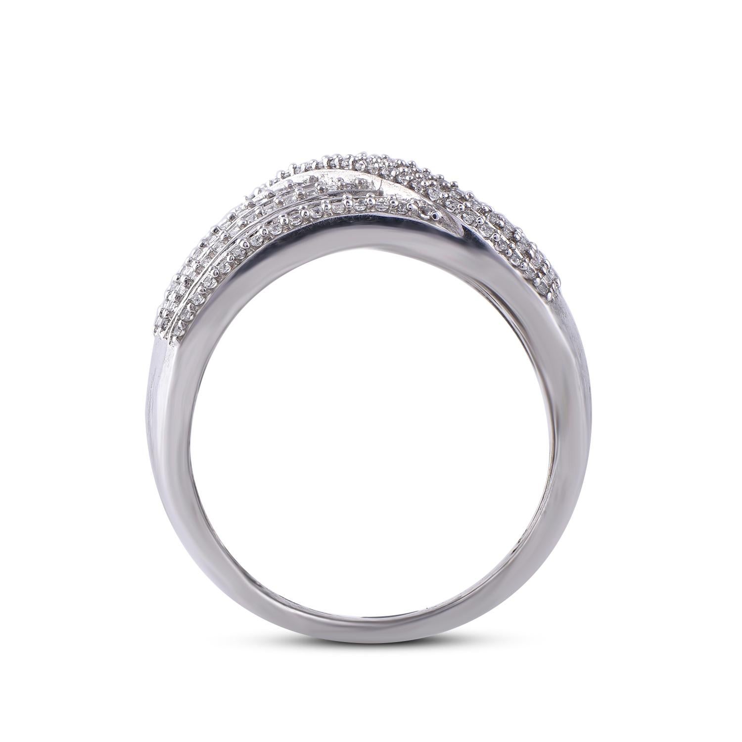 TJD 1.0 Carat Round Diamond 14 Karat White Gold Crossover Wide Wedding Band In New Condition For Sale In New York, NY