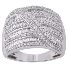 TJD 1.0 Carat Round Diamond 14 Karat White Gold Crossover Wide Wedding Band