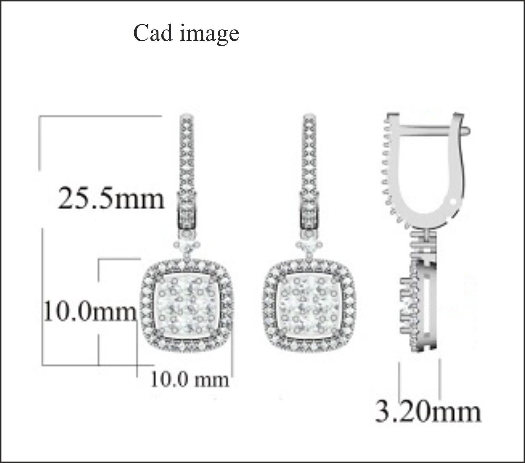 Adorerà la semplicità di questi orecchini a goccia con cuscino di diamanti. L'orecchino è realizzato in oro a 14 carati, a scelta tra bianco, rosa o giallo, e presenta 100 diamanti bianchi naturali incastonati a pressione. Il peso totale del