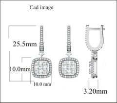 TJD Orecchini a goccia con diamante rotondo da 1,0 carati in oro bianco 14 carati con cornice a cuscino