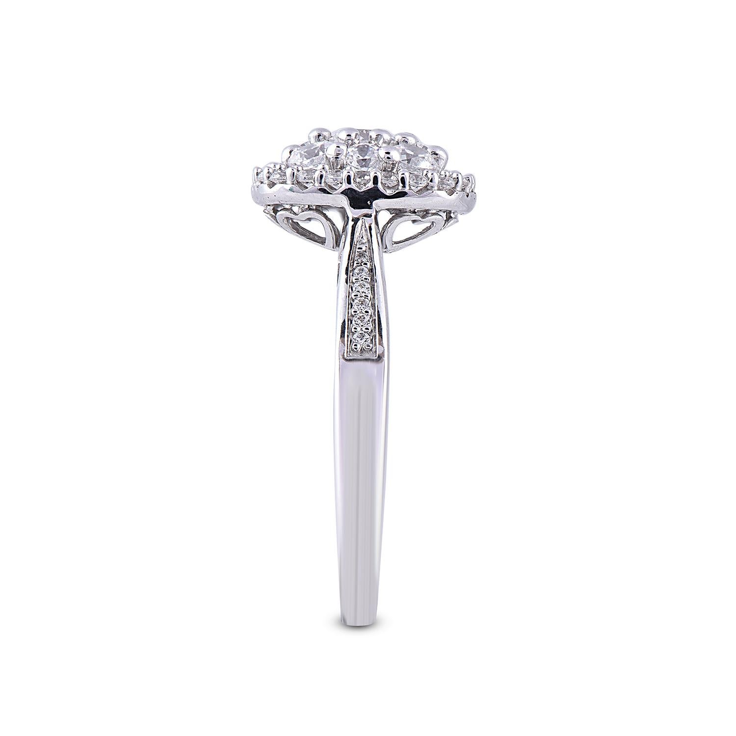 Round Cut TJD 1.0 Carat Round Diamond 14 Karat White Gold Cushion Shape Cluster Halo Ring For Sale