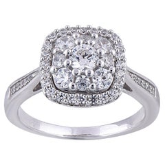 TJD 1.0 Carat Round Diamond 14 Karat White Gold Cushion Shape Cluster Halo Ring