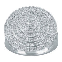 TJD 1.0 Carat Round Diamond 14 Karat White Gold Designer Cluster Disc Ring