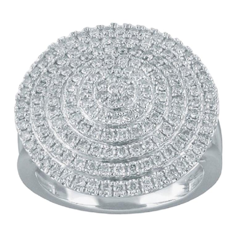 TJD 1.0 Carat Round Diamond 14 Karat White Gold Designer Cluster Disc Ring en vente