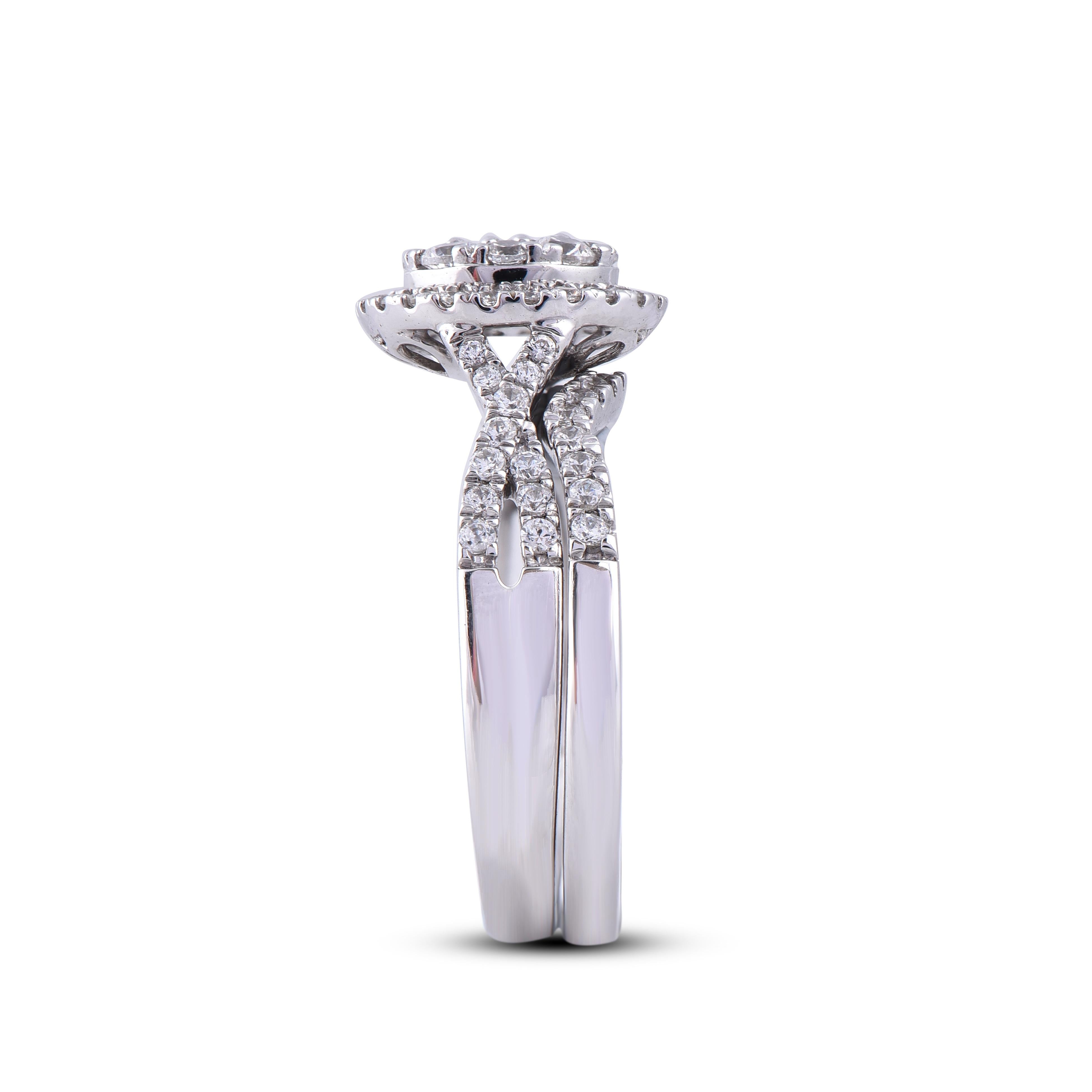 Taille ronde TJD Bague de fiançailles en or blanc 14 carats sertie d'un diamant rond de 1,0 carat en vente