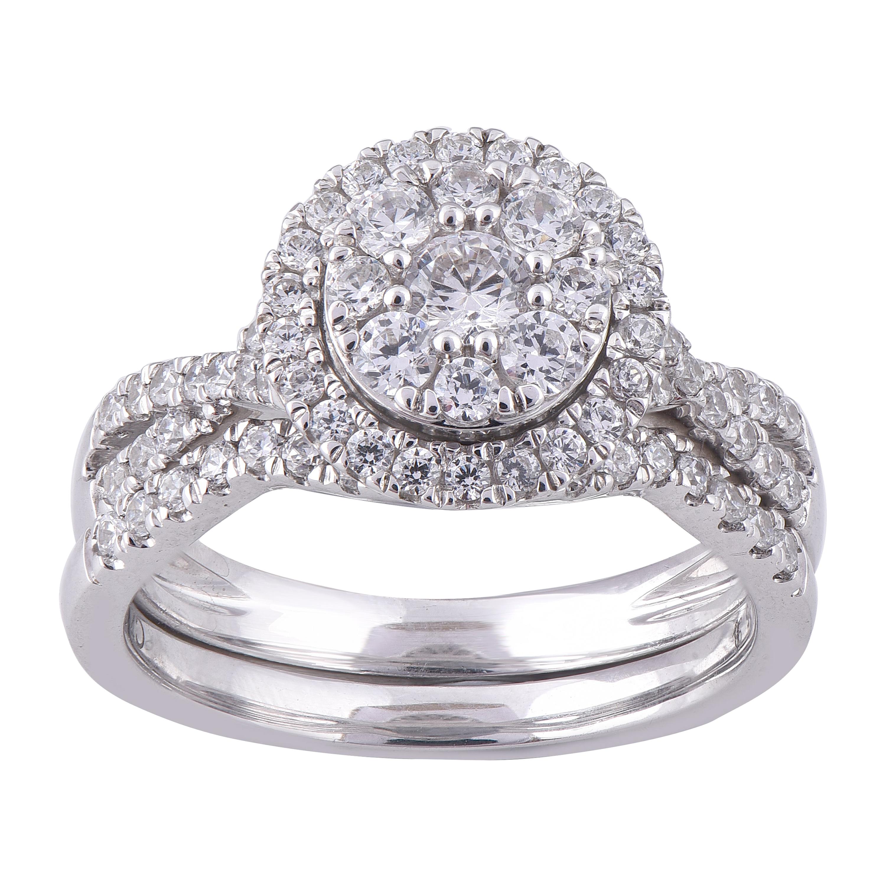 TJD 1.0 Quilate Diamante Redondo Oro Blanco 14 Kilates Anillo de Compromiso Conjunto Nupcial