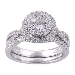 TJD 1.0 Carat Round Diamond 14 Karat White Gold Engagement Ring Bridal Set