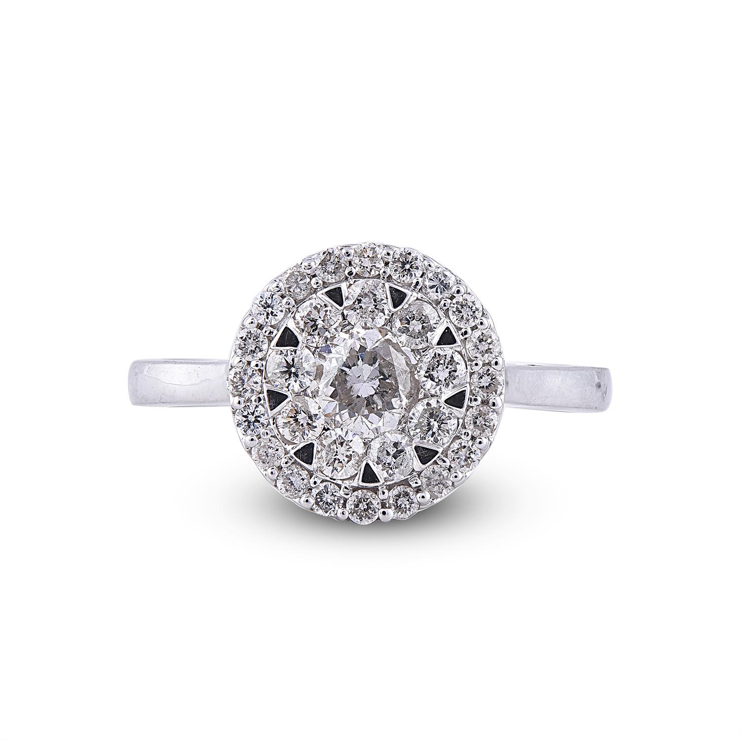 Art Deco TJD 1.0 Carat Round Diamond 14 Karat White Gold Engagement wedding Ring For Sale