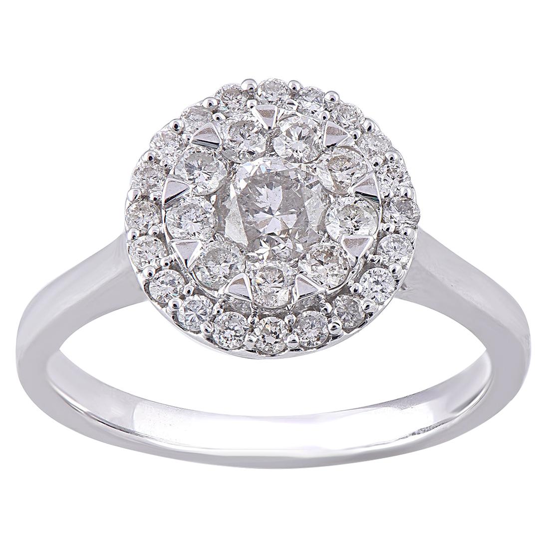 TJD 1.0 Quilate Diamante Redondo Oro Blanco 14 Kilates Anillo de compromiso de boda