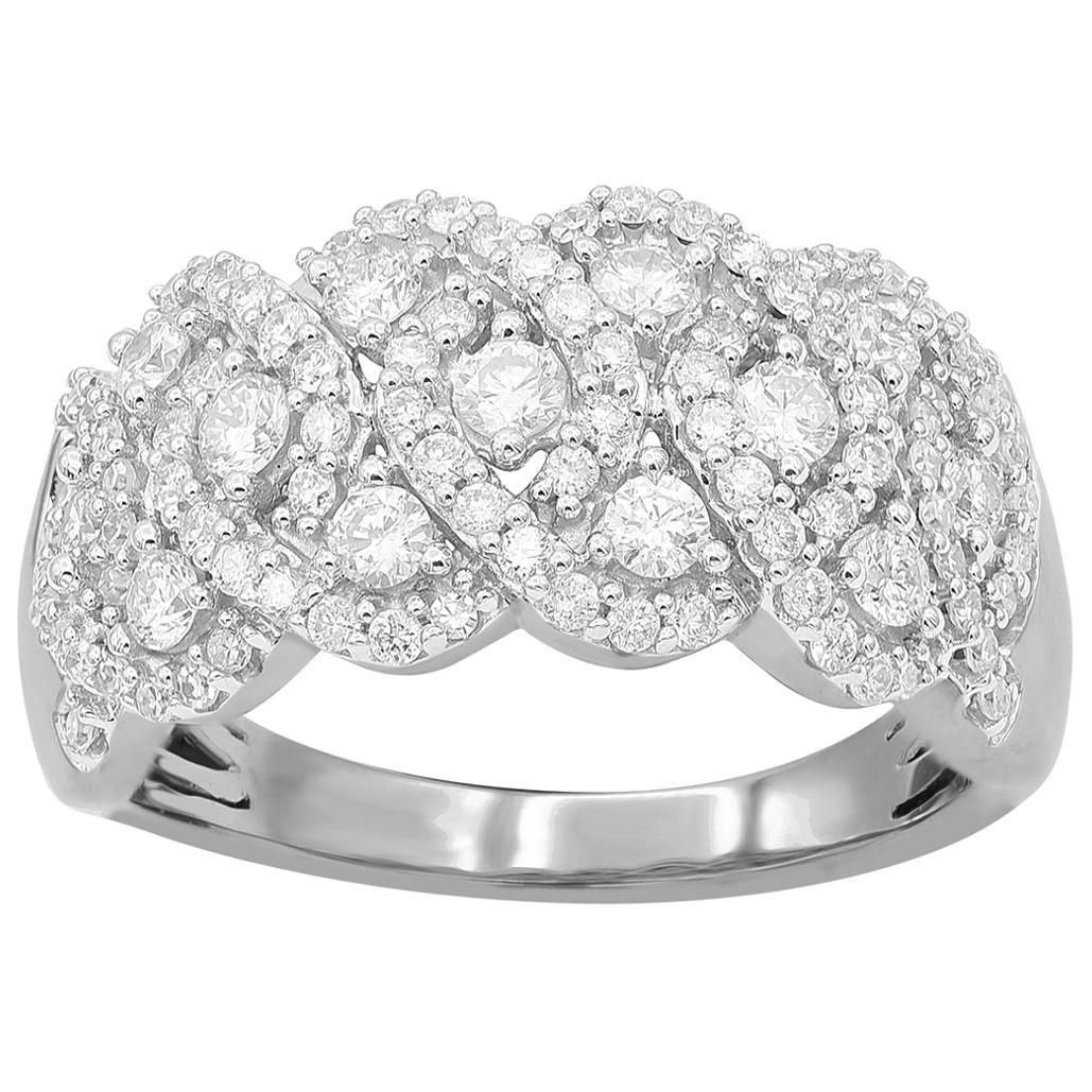 TJD 1.0 Carat Round Diamond 14 Karat White Gold Entangled Anniversary Band Ring