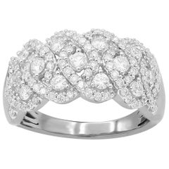 TJD 1.0 Carat Round Diamond 14 Karat White Gold Entangled Anniversary Band Ring
