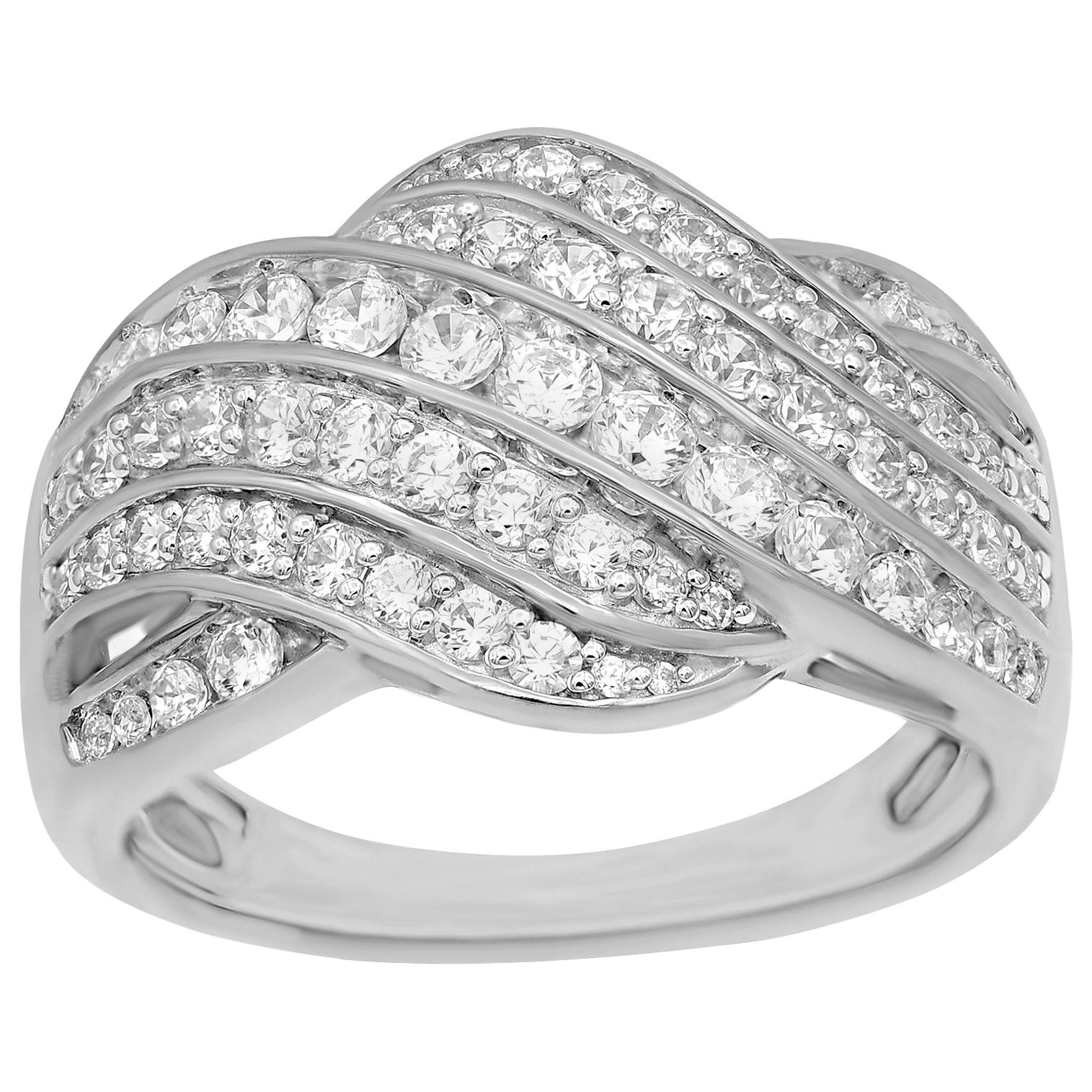 TJD 1.0 Carat Round Diamond 14 Karat White Gold Entangled Wide Wedding Band