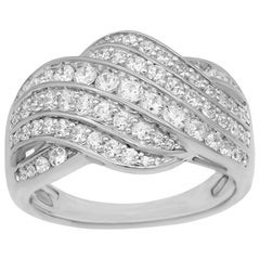 TJD 1.0 Carat Round Diamond 14 Karat White Gold Entangled Wide Wedding Band