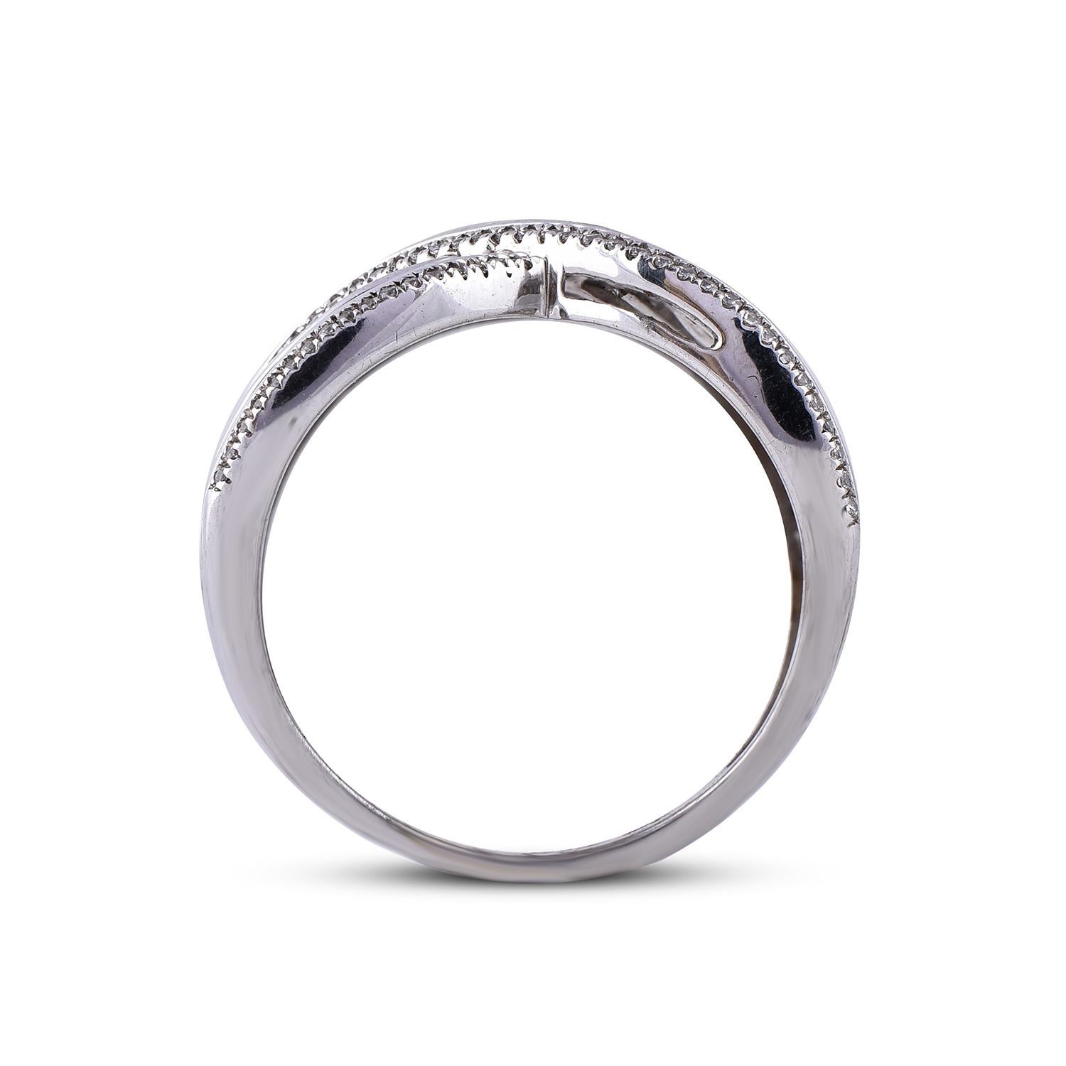TJD 1,0 Karat runder Diamant 14 Karat Weißgold Multi Row Crossover Ehering im Zustand „Neu“ im Angebot in New York, NY