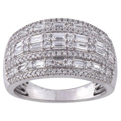 TJD 1.0 Carat Round Diamond 14 Karat White Gold Multi Row Wide Fancy Band Ring