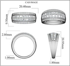 TJD 1.0 Carat Round Diamond 14 Karat White Gold Multirow Wide Wedding Band Ring