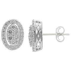 Clous d'oreilles de forme ovale en or blanc 14 carats avec diamants ronds de 1,0 carat TJD