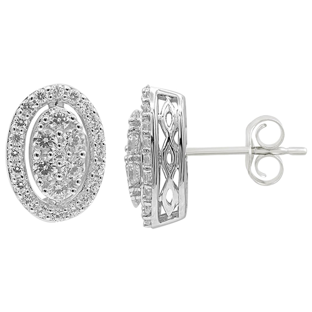 TJD 1.0 Carat Round Diamond 14 Karat White Gold Oval Shaped Stud Earrings
