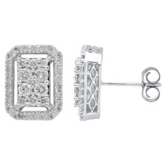 TJD 1.0 Carat Round Diamond 14 Karat White Gold Rectangle Box Stud Earrings