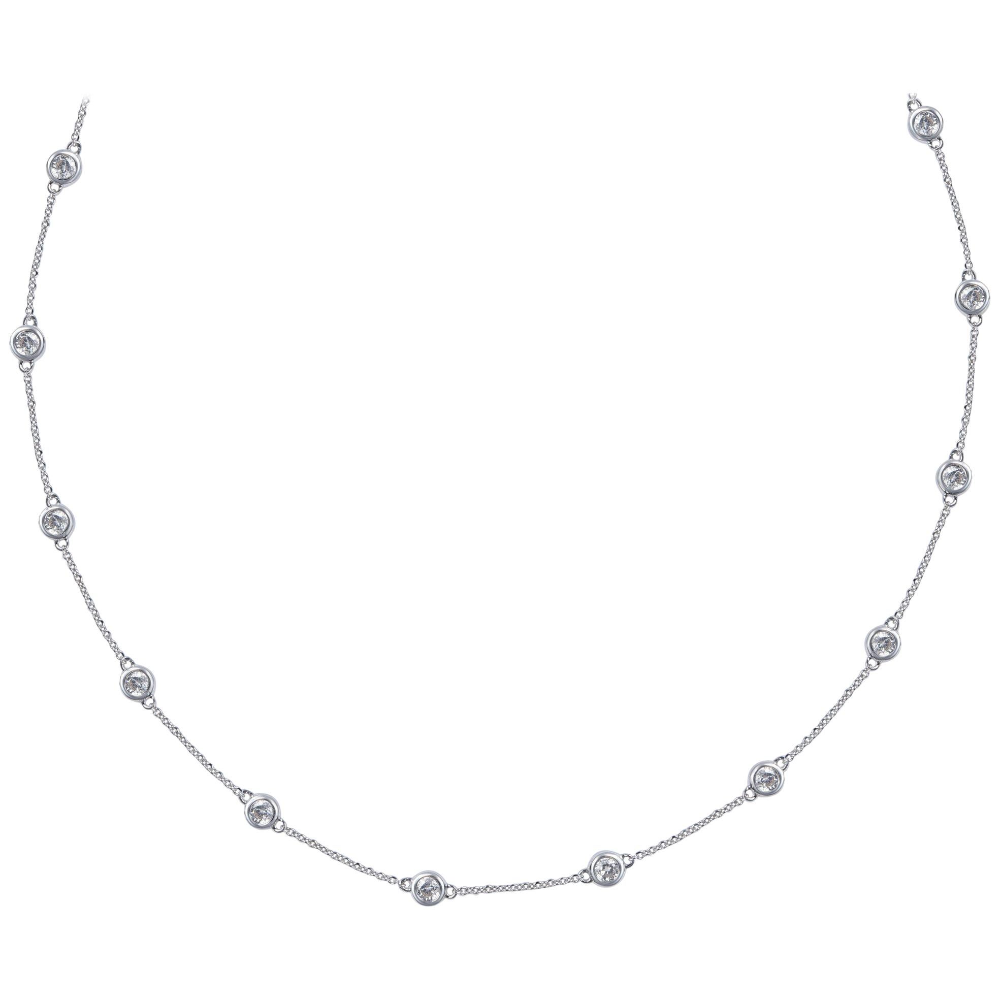 TJD Collier station scintillant en or blanc 14 carats avec diamants ronds de 1,0 carat