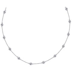 TJD Collier station scintillant en or blanc 14 carats avec diamants ronds de 1,0 carat
