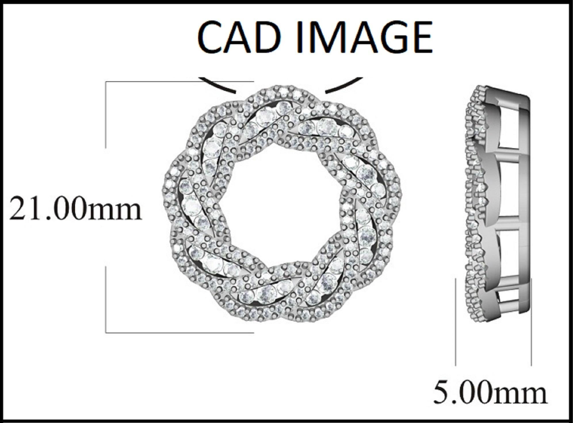 Bellissimo ciondolo a spirale con diamante naturale rotondo. Questo pendente ha un design splendido ed è incastonato con 126 diamanti tondi taglio brillante. Il peso totale dei diamanti è di 1,00 carati, con colore H-I e purezza I2. Questo ciondolo