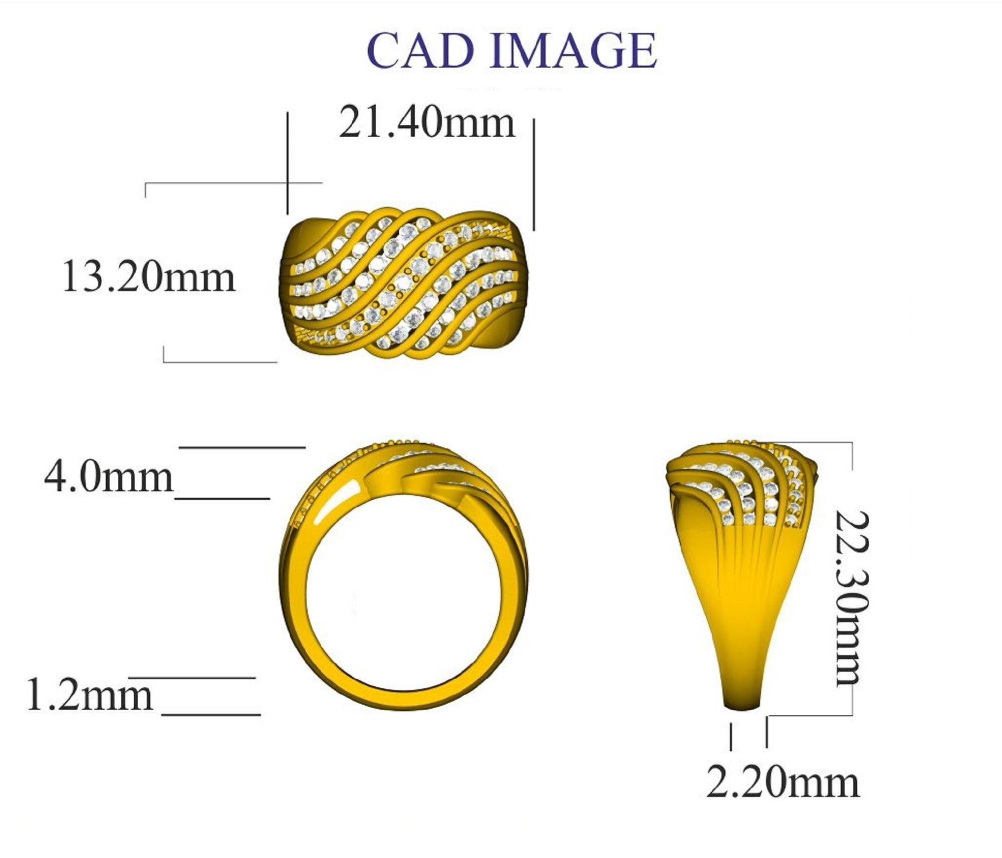 This Wavy Shaped Engagement Ring in 14K gold showcases 1.0 carats of sparkling 63 round diamond set in pave and channel setting, shine in H-I color I2 clarity. Featuring a fabulous wavy shaped and a highly polished gold finish, this women's diamond