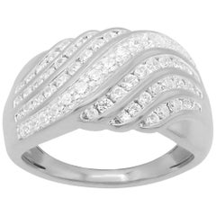 Used TJD 1.0 Carat Round Diamond 14 Karat White Gold Wave Wedding Band Ring
