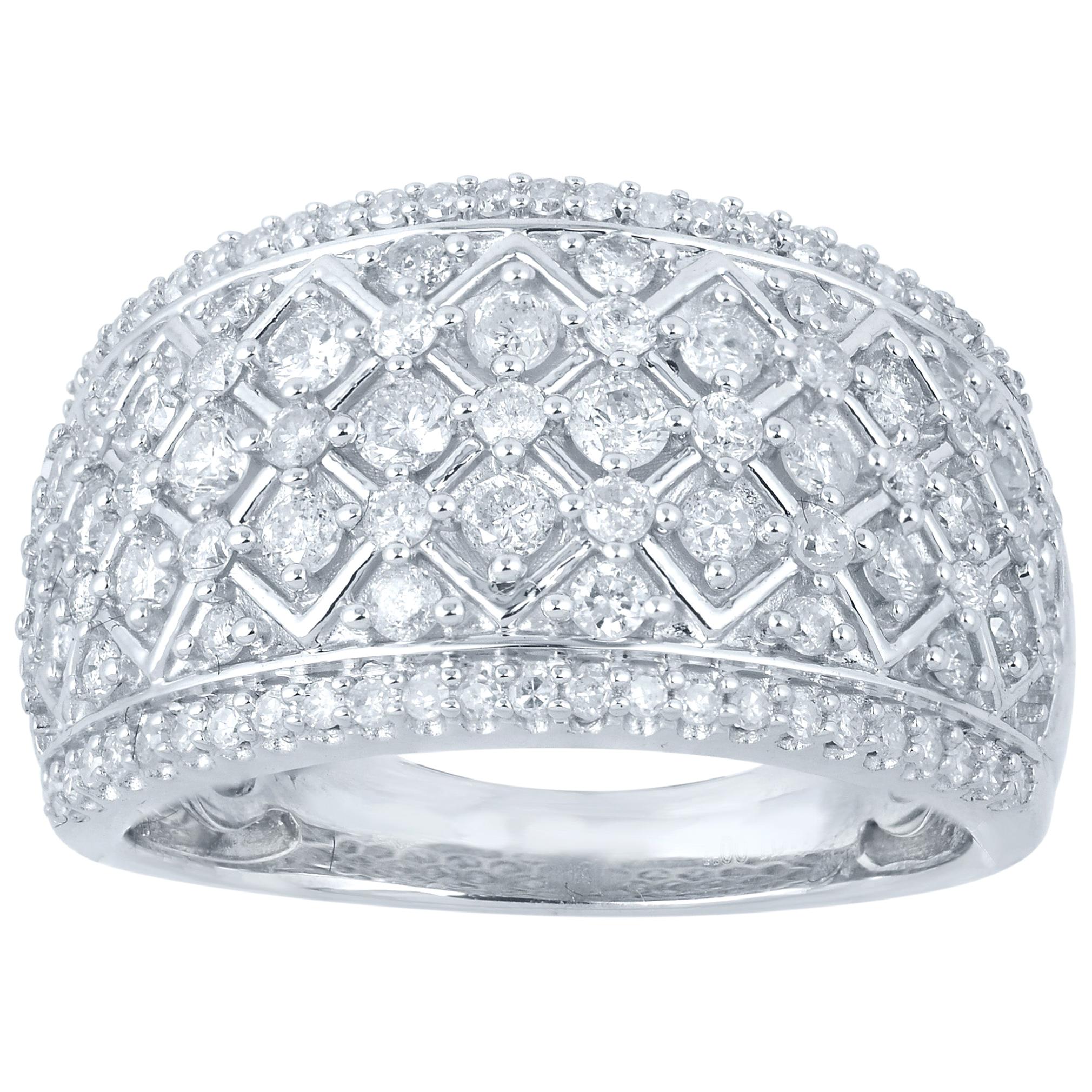 TJD 1.0 Carat Round Diamond 14 Karat White Gold Wedding Anniversary Band Ring For Sale