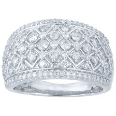 Bague d'anniversaire de mariage en or blanc 14 carats avec diamants ronds de 1,0 carat TJD
