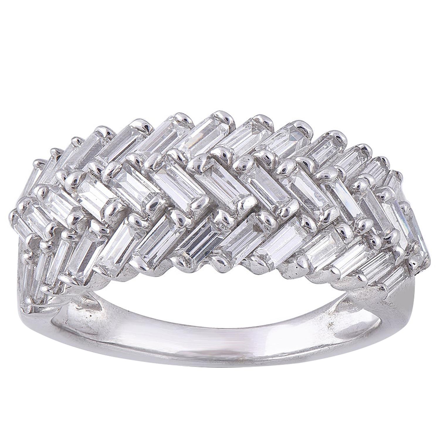 TJD 1.0 Carat Round Diamond 14 Karat White Gold Zigzag Fashion Wedding Band For Sale