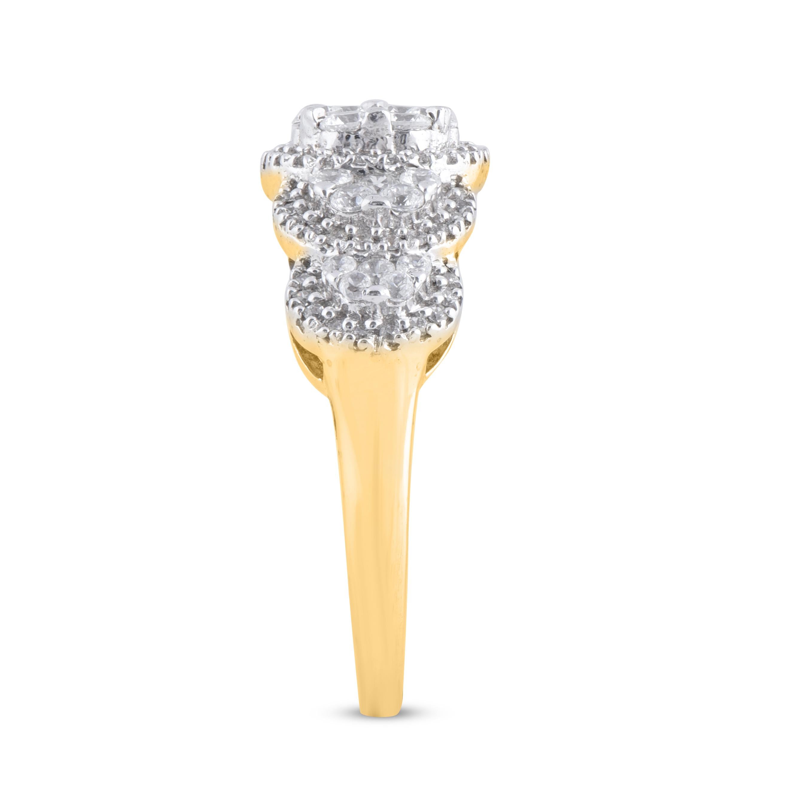 Taille ronde Bague de créateur en or jaune 14 carats à 5 halo de diamants ronds de 1,0 carat TJD en vente