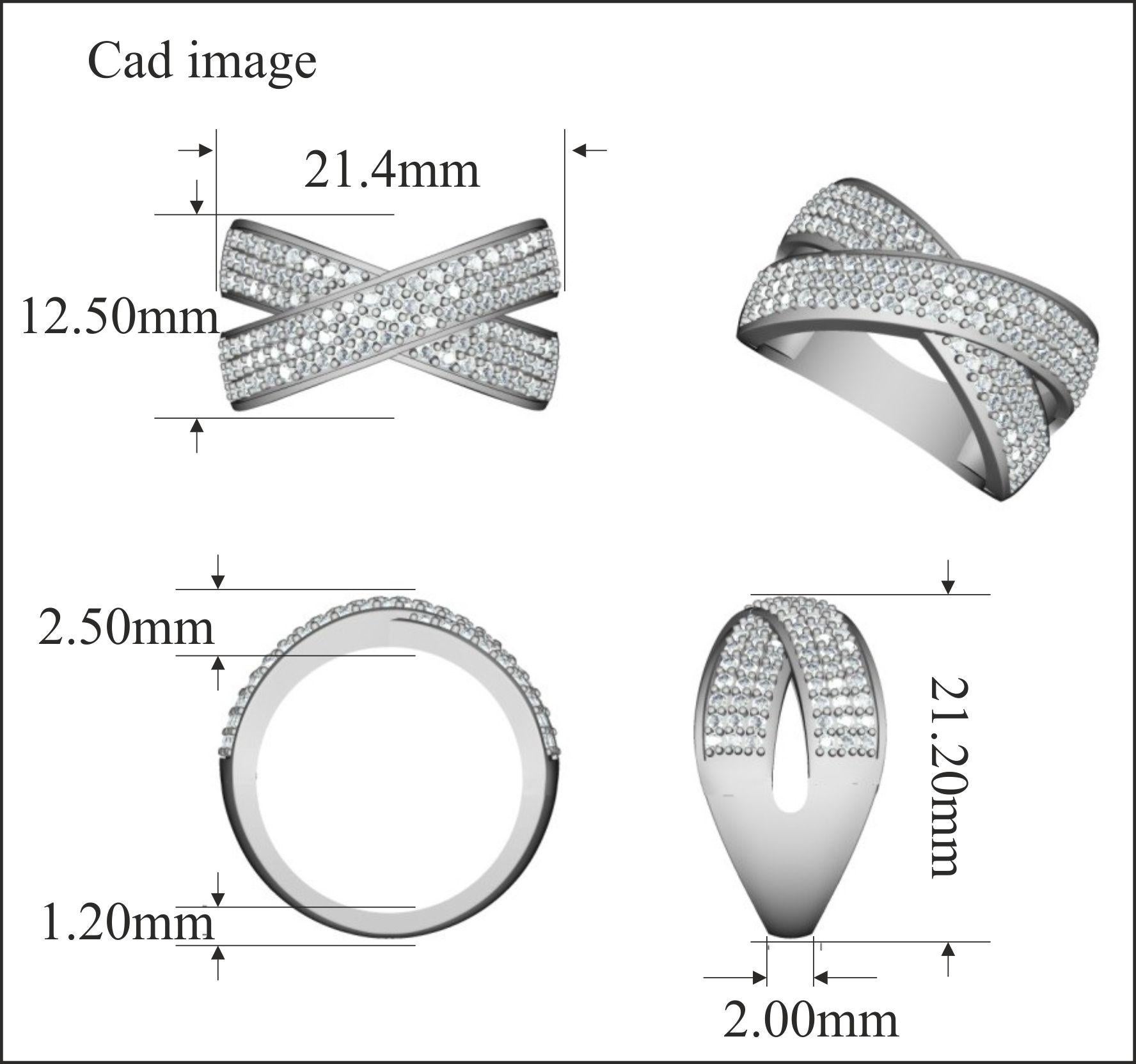 Cette bague croisée en or jaune 14 carats présente 1,00 ct de 115 diamants ronds de taille brillant sertis en pavé, d'une couleur H-I et d'une pureté I2. Cette bague a une finition très polie et constitue un ajout précieux à toute collection de