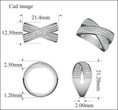 TJD 1.0 Carat Round Diamond 14 Karat Yellow Gold Crossover Wide Wedding Ring