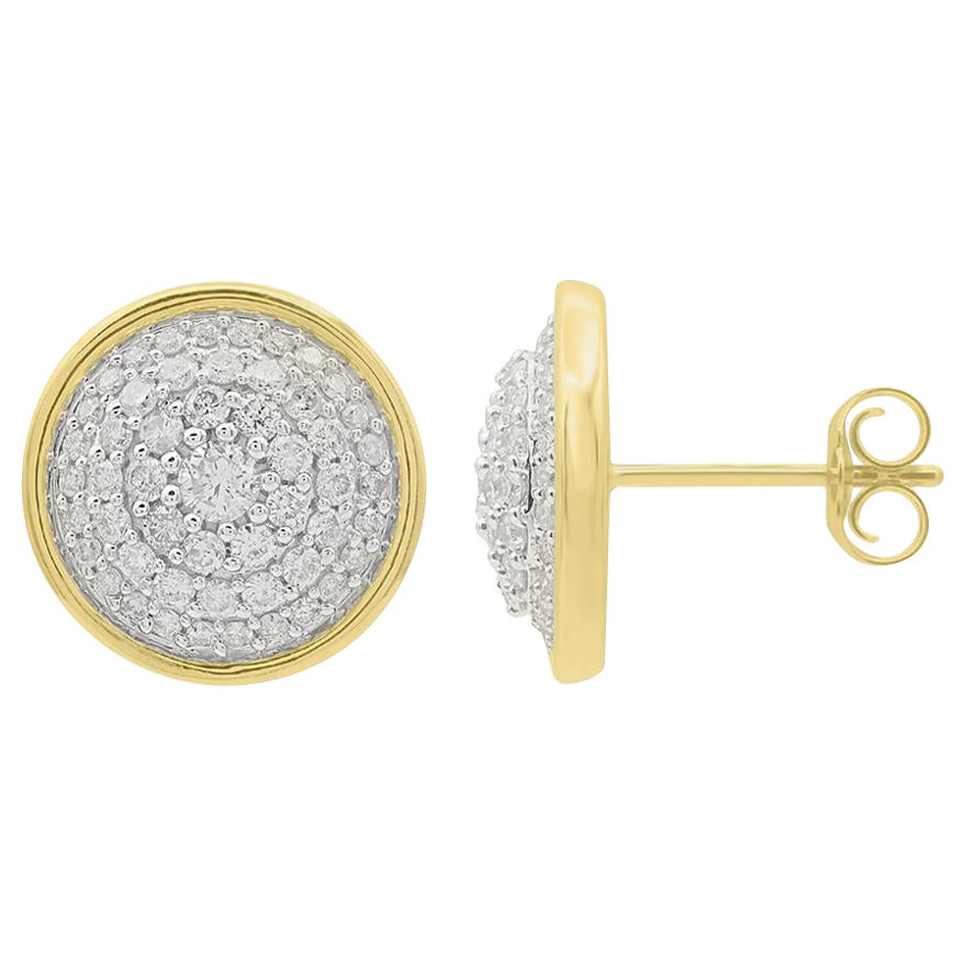 TJD 1.0 Carat Round Diamond 14 Karat Yellow Gold Designer Cluster Stud Earrings
