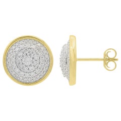 TJD 1.0 Carat Round Diamond 14 Karat Yellow Gold Designer Cluster Stud Earrings