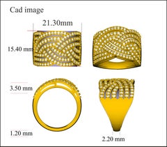 TJD 1.0 Carat Round Diamond 14 Karat Yellow Gold Designer Multi-Row Linear Ring