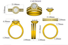 TJD 1,0 Karat runder Diamant 14 Karat Gelbgold Halo Cluster Brautring Set
