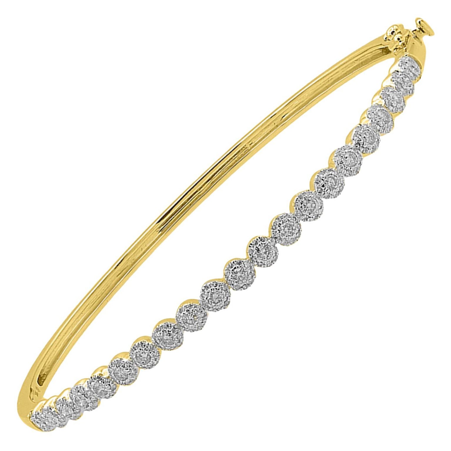 TJD 1.0 Carat Round Diamond 14 Karat Yellow Gold Halo Cluster Fashion Bangle