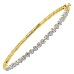 TJD 1.0 Carat Round Diamond 14 Karat Yellow Gold Halo Cluster Fashion Bangle
