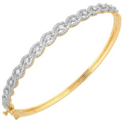 TJD 1.0 Carat Round Diamond 14 Karat Yellow Gold Interlink Diamond Bangle