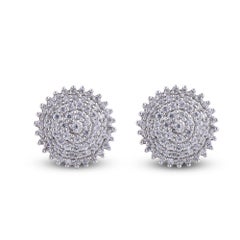 TJD 1.0 Carat Round Diamond 14 Karat Yellow Gold Sunburst Cluster Stud Earrings