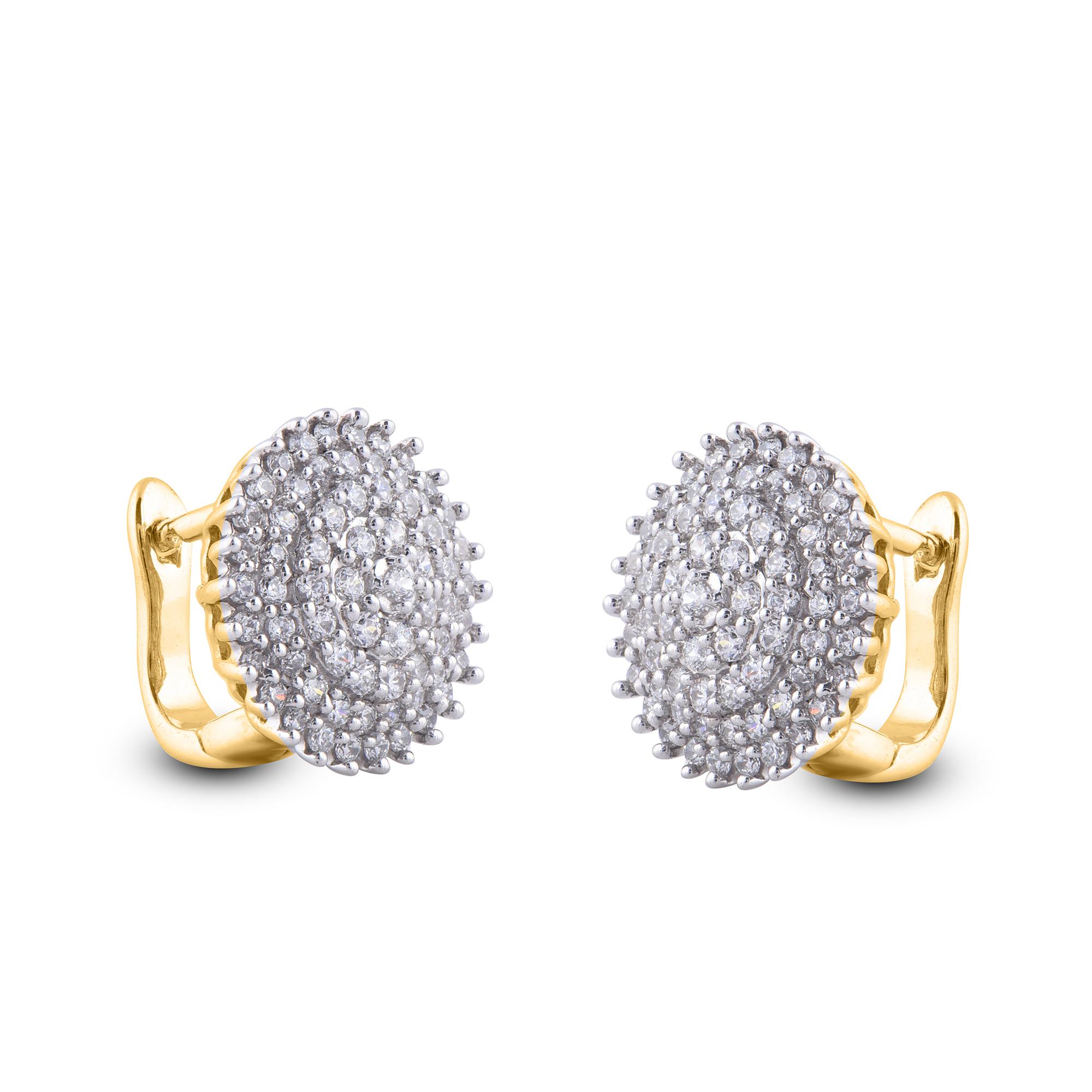 Art déco TJD - Boucles d'oreilles en or jaune 14 carats avec diamant rond de 1,0 carat et grappe de soleil en vente