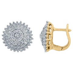 TJD 1.0 Carat Round Diamond 14 Karat Yellow Gold Sunburst Cluster Stud Earrings