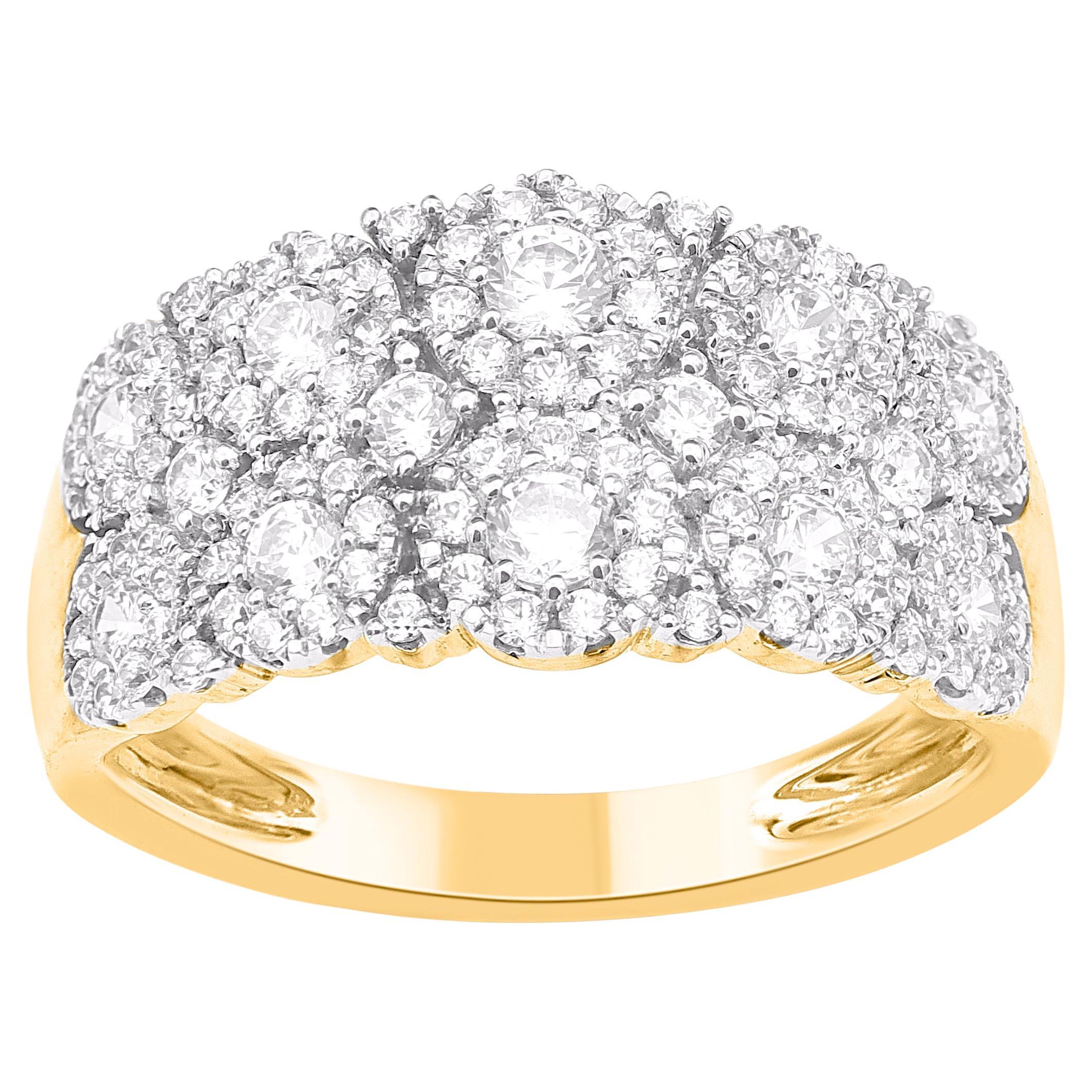 TJD 1.0 Carat Round Diamond 14 Karat Yellow Gold Wedding Band Ring