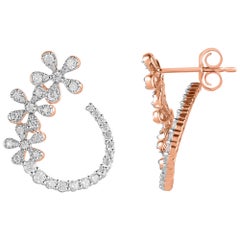 TJD Orecchini floreali a forma di pera con diamante rotondo da 1,0 carati in oro rosa 14 carati con chiusura anteriore