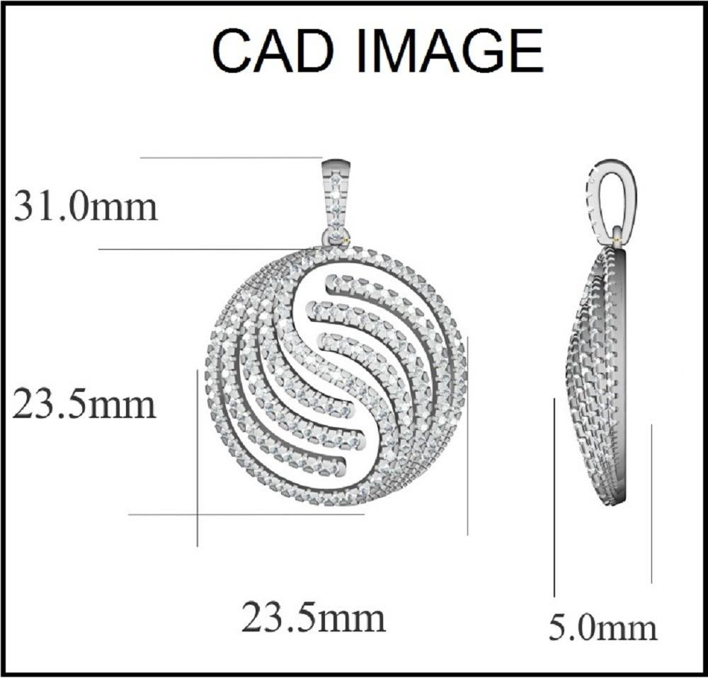 Cattura la sua attenzione con l'aspetto scintillante di questo favoloso ciondolo. Il ciondolo è realizzato in oro bianco da 14 carati e presenta 156 diamanti rotondi incastonati in un'incastonatura a micropunte, di colore H-I e purezza I2, mentre la