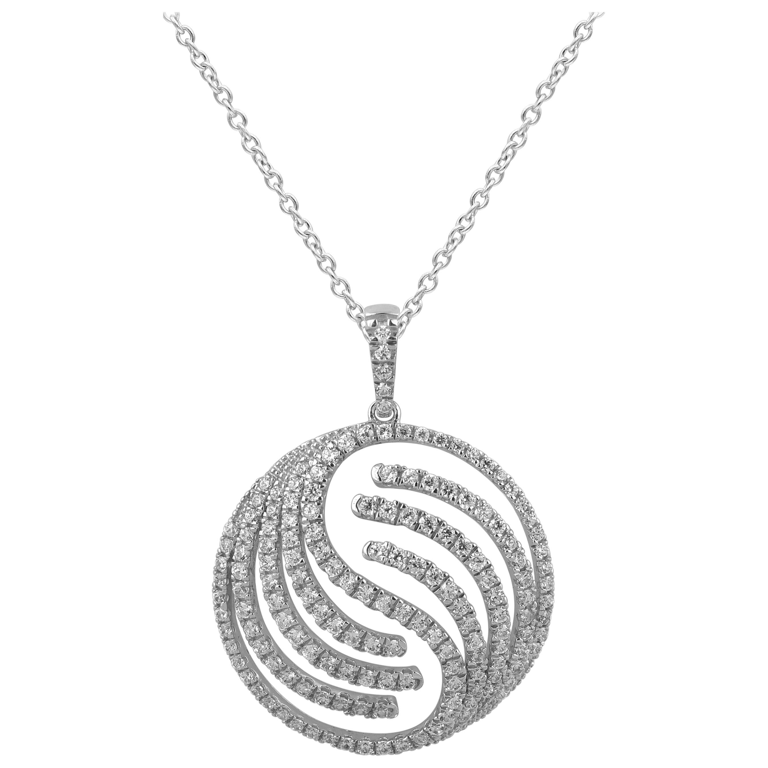 TJD 1.0 Carat Round Diamond 14K White Gold Designer Open Circle Fashion Pendant